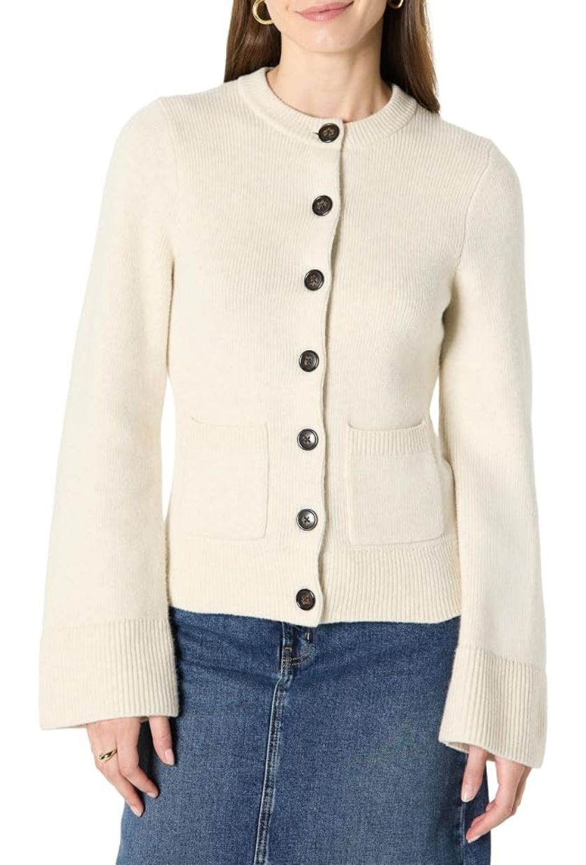 Amazon Essentials, Women's Regular-Fit Long-Sleeve Cardigan With Bell Sleeves
