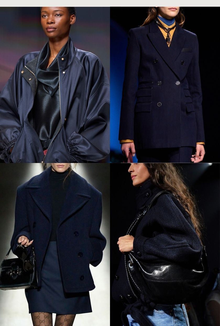 Midnight blue jackets on the Giorgio Armani, Herm&egrave;s, Gucci and Isabel Marant A/W 2026 runways