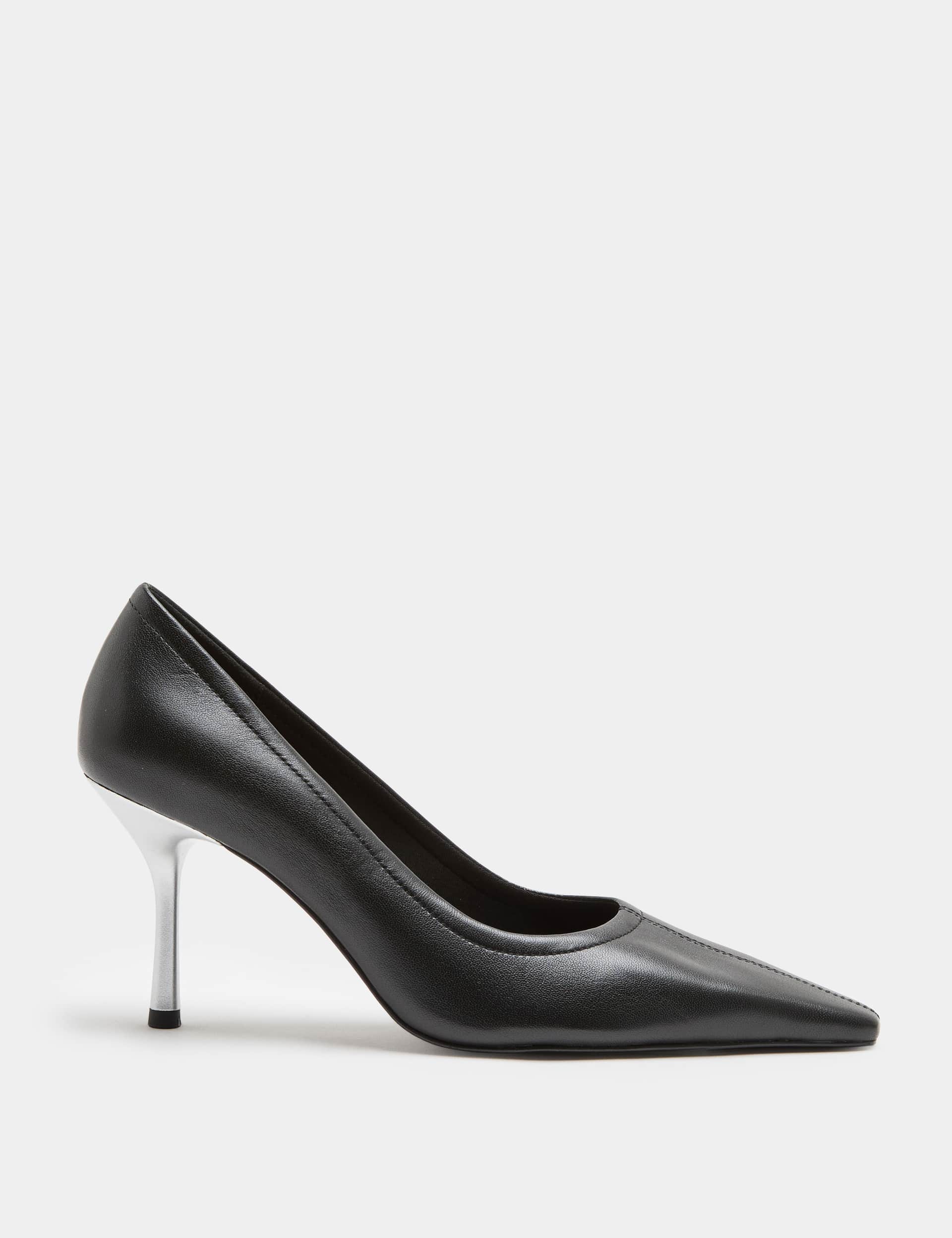 Leather Stiletto Heel Chisel Toe Court Shoes