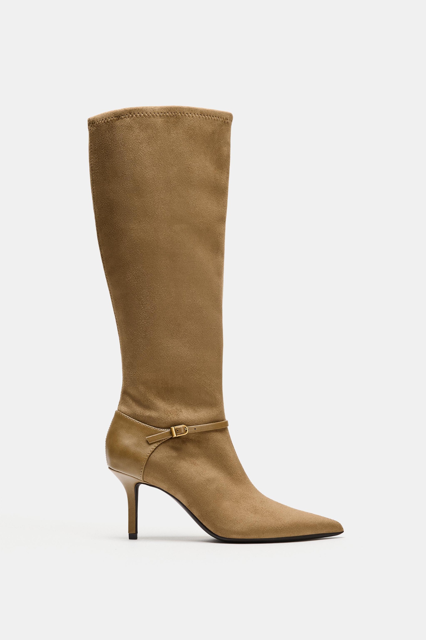 Mixed Material Heeled Boots - Sandy Brown - 5