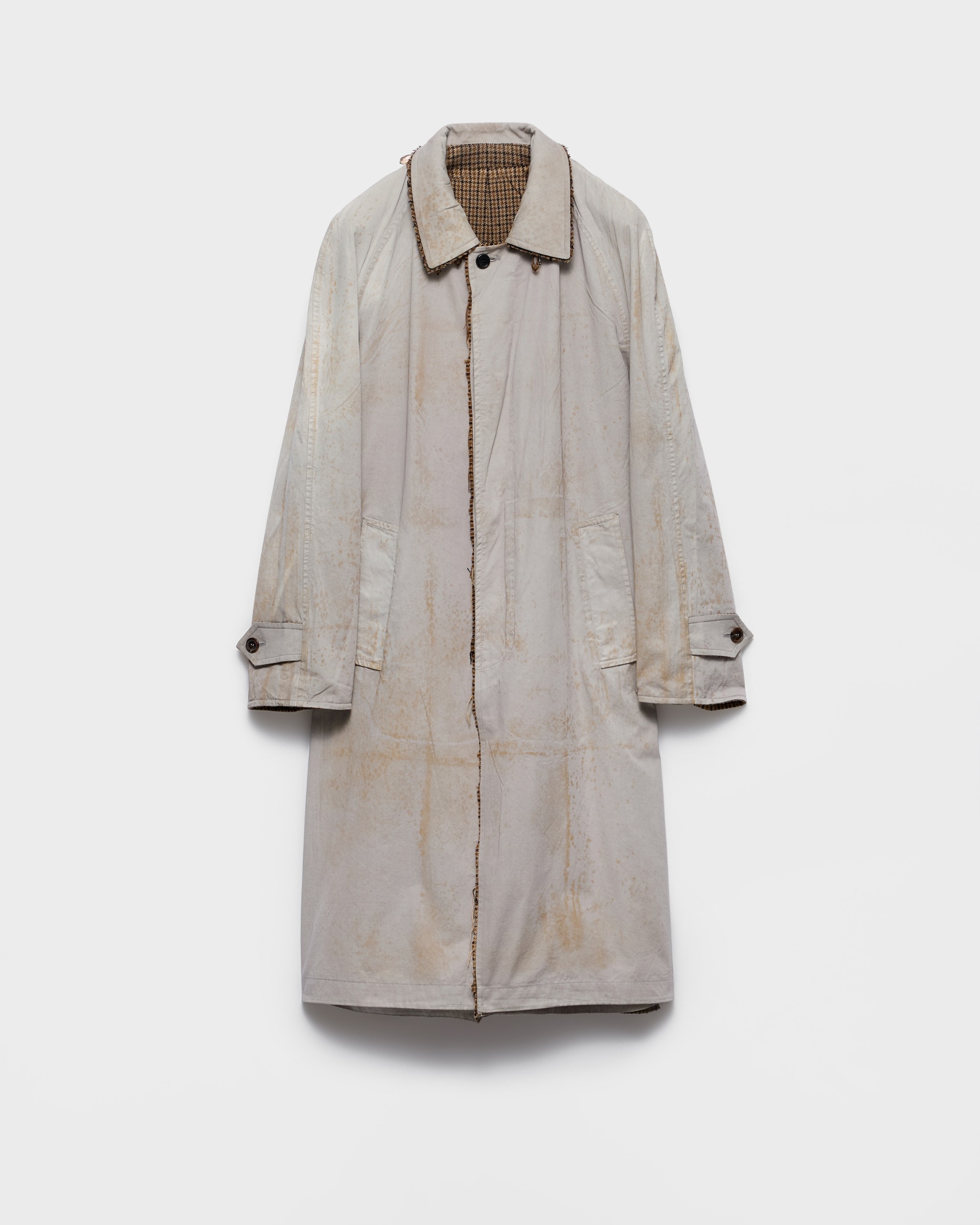 Single-Breasted Antiqued Twill and Houndstooth Check Coat - Steel/tobacco