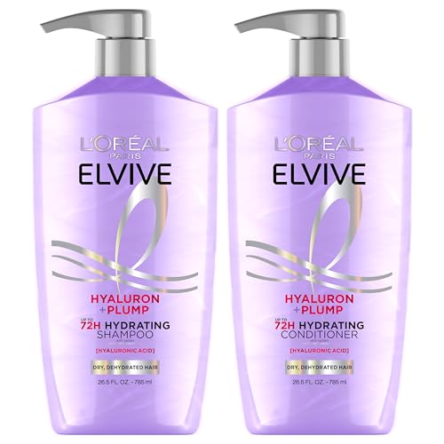 L'oreal Paris Elvive Hyaluron Plump Shampoo and Conditioner Set, 53 Fl Oz