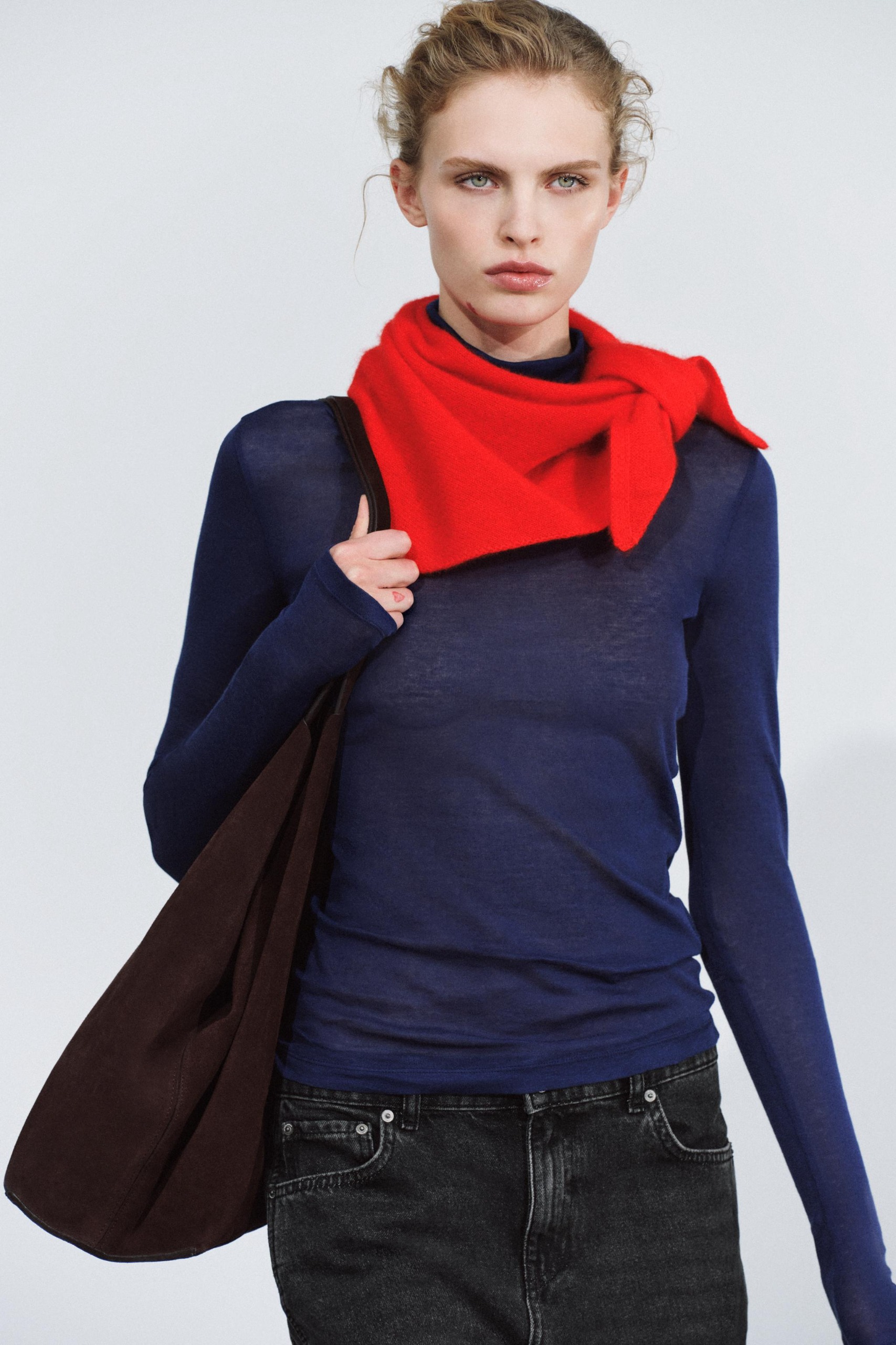 Plain 100% Cashmere Bandana - Red - M