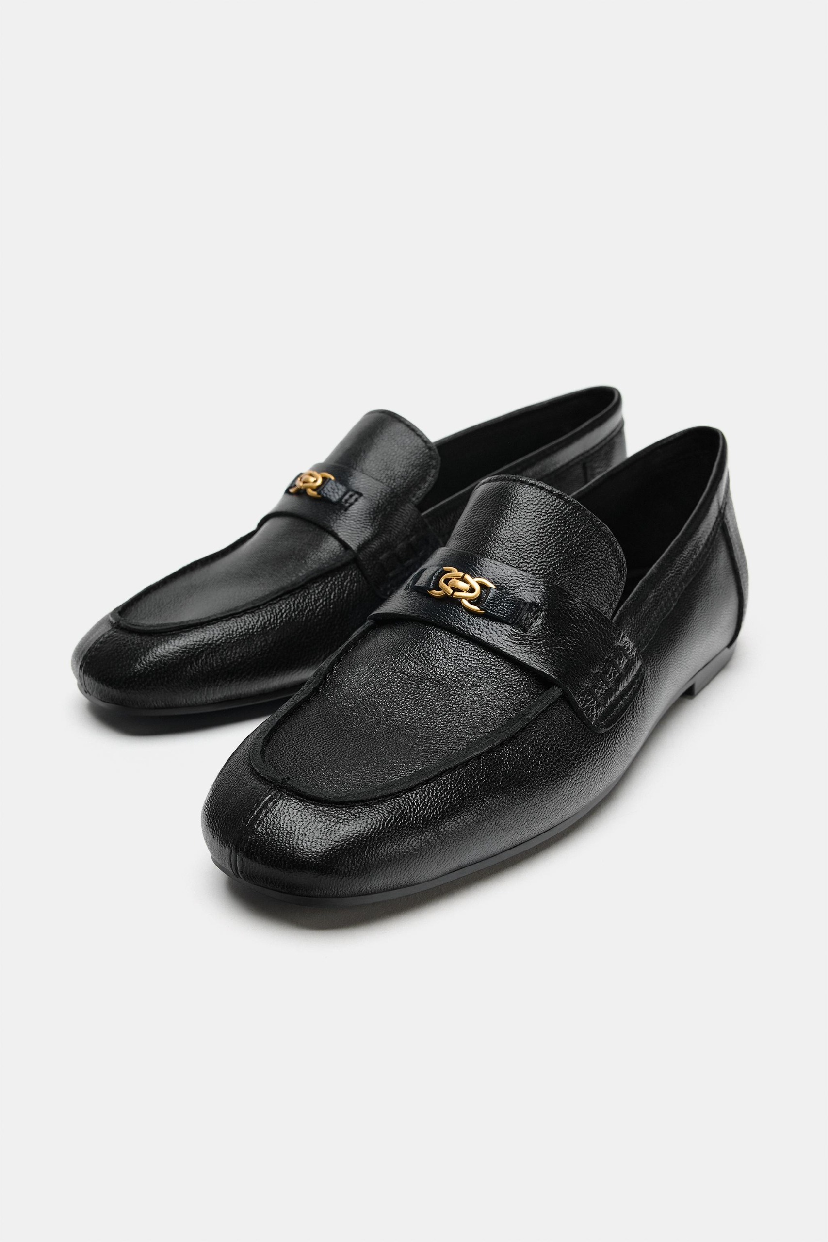 Leather Loafers With Metal AppliquÉ - Black - 2