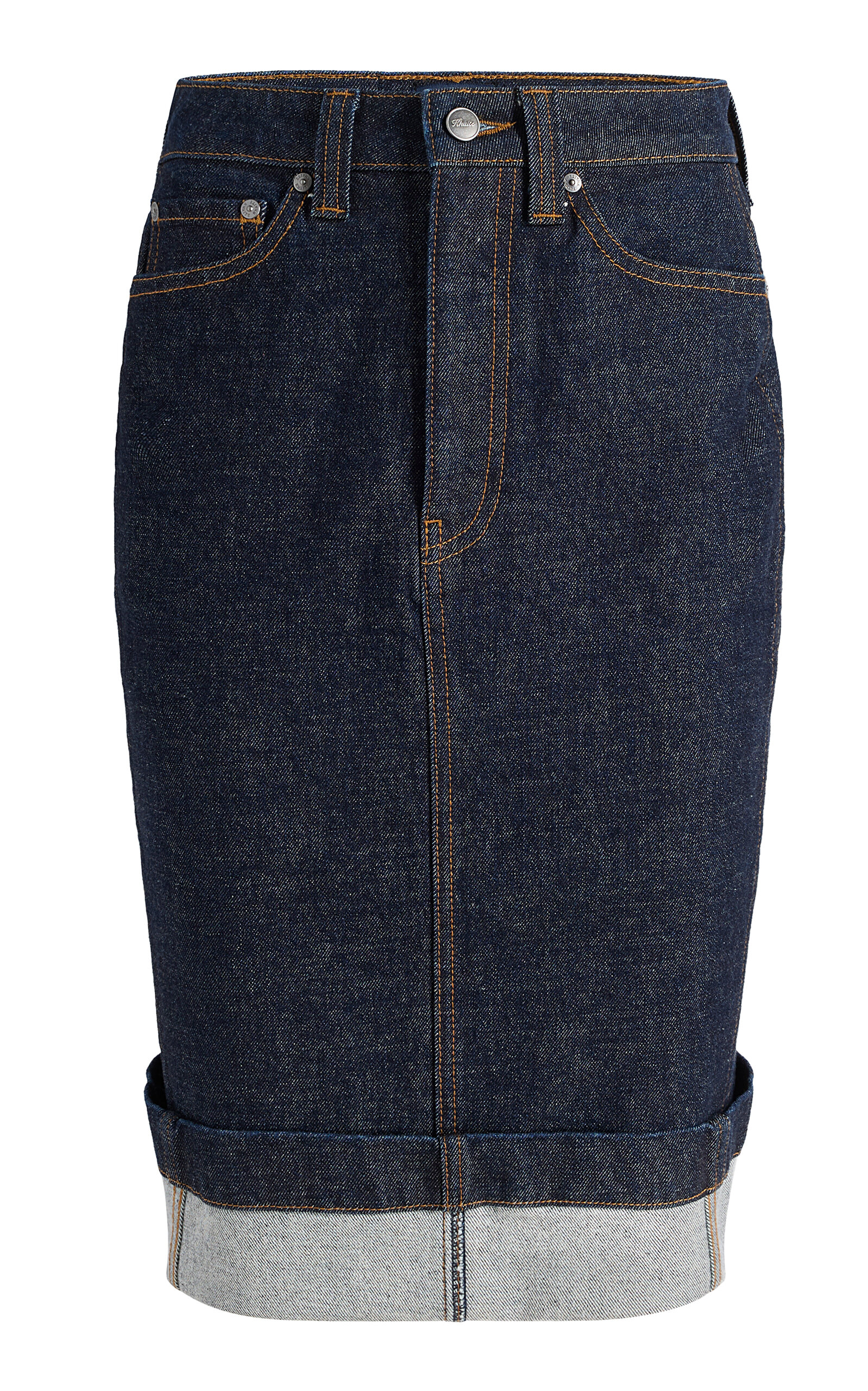 Kendra Cuffed Denim Midi Skirt