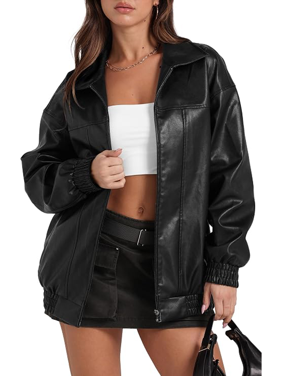 Sampeel, Sampeel Leather Jacket Women Cute Motorcycle Biker Leather Coats Vintage 2025 Fall Fashion Outfits Winter Clothes Black S
