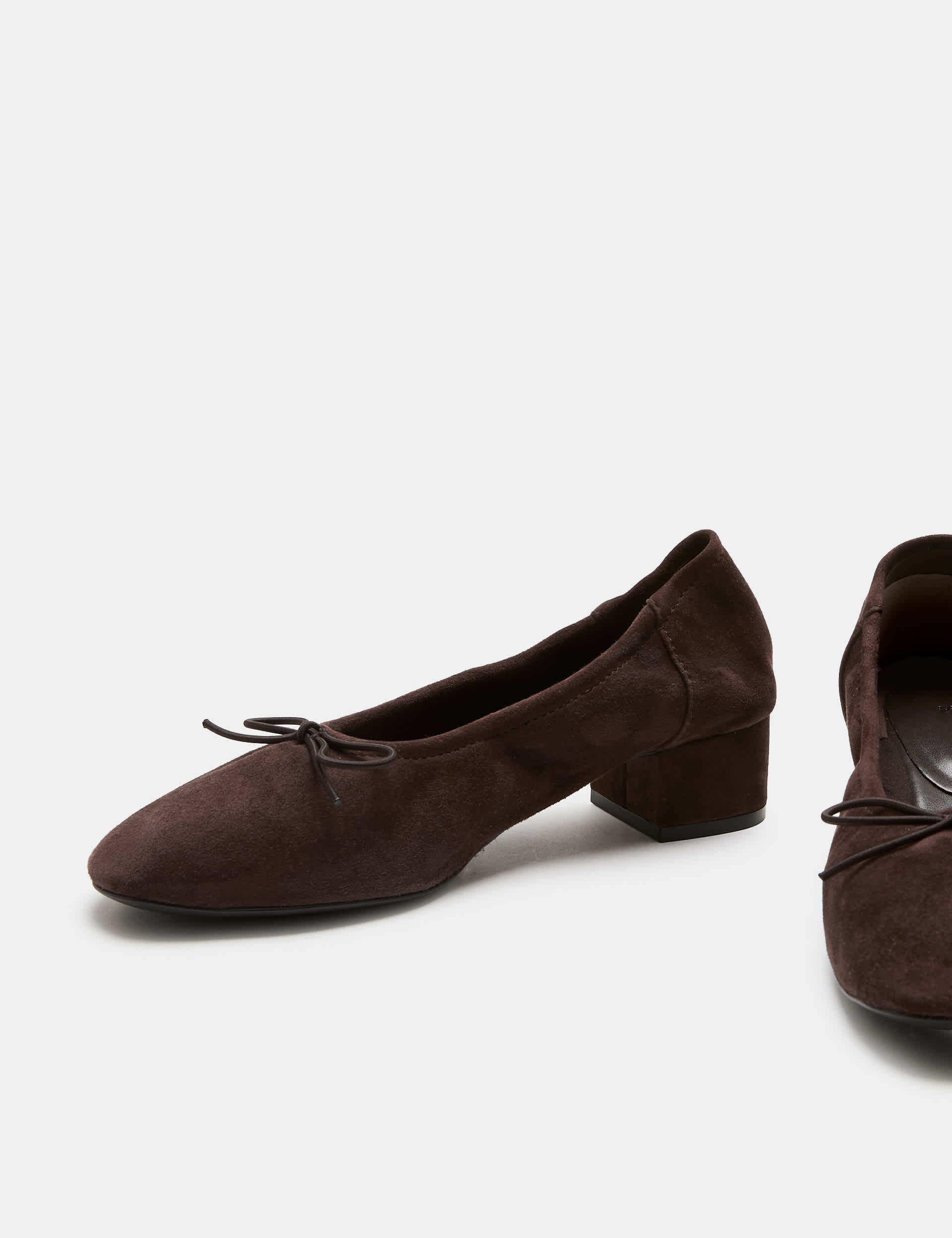 Suede Bow Block Heel Court Shoes