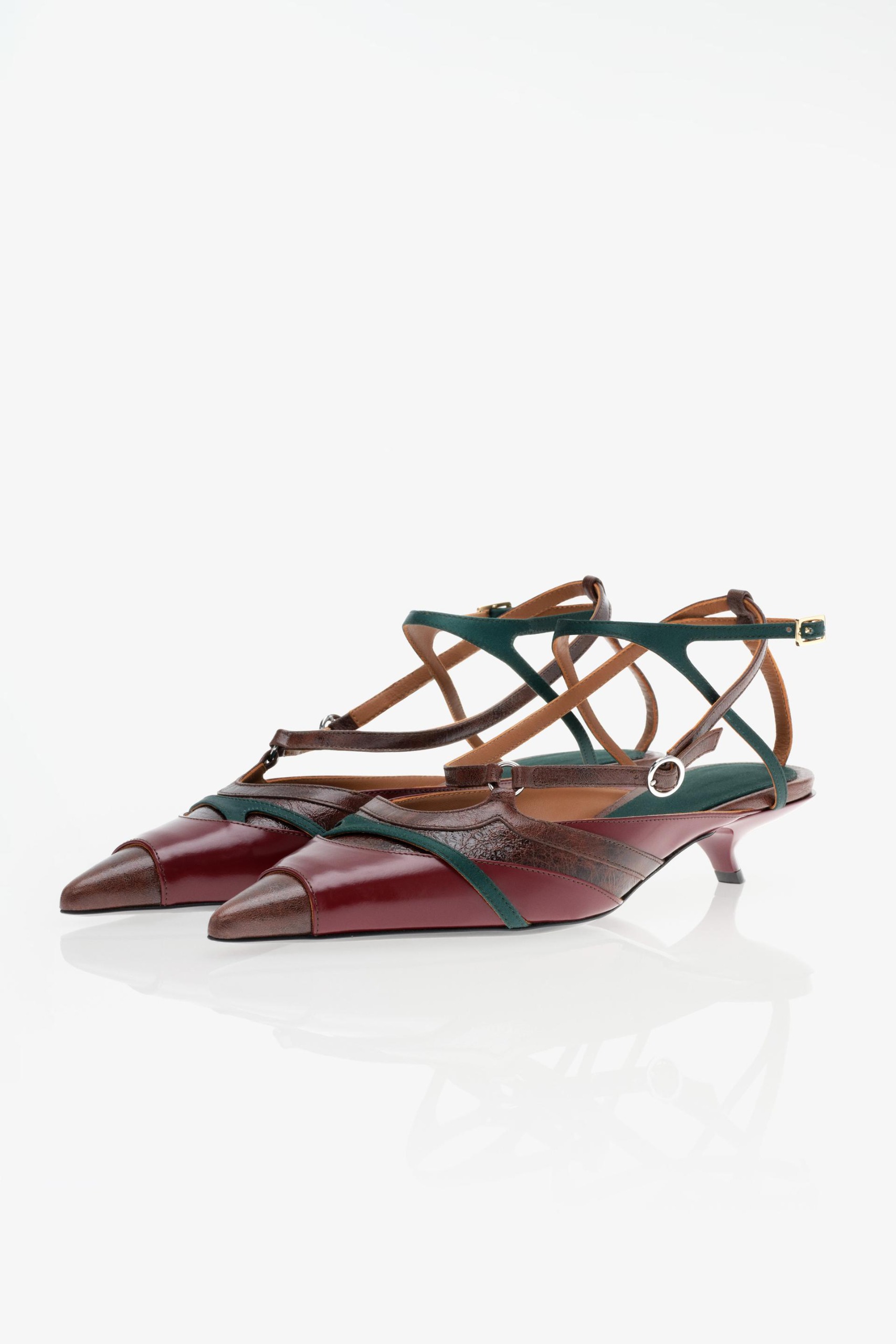 Limited Edition Multi-Strap Leather Kitten Heels - Brown - 3