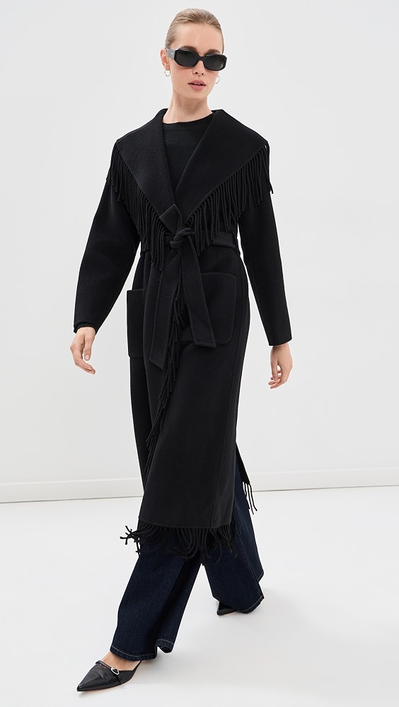 Carrie Fringe Robe Coat - Black