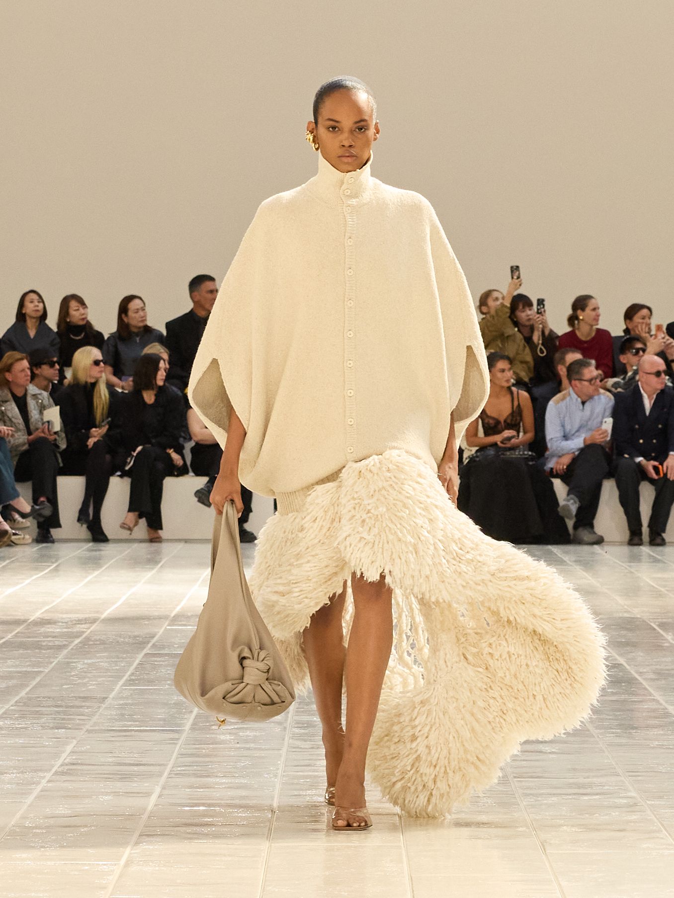 A model walking in the Balenciaga Summer 2027 show during Paris Fashion Week.