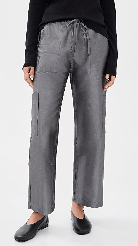 The Taffeta Drawstring Cargo Pants - Pewter