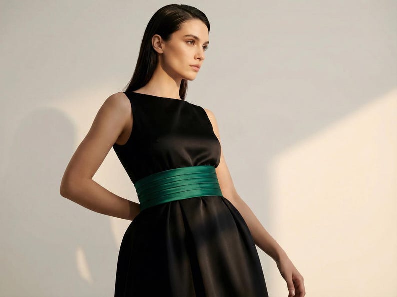 Satin Belt With Pleats Sash Black Customizable Obi Belt All Colors Handmade Sash Woman Waist Belt With Folds Wedding Belt Formal Dress Sash