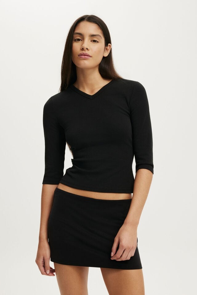 cotton on, 90S High V Neck &frac34; Sleeve