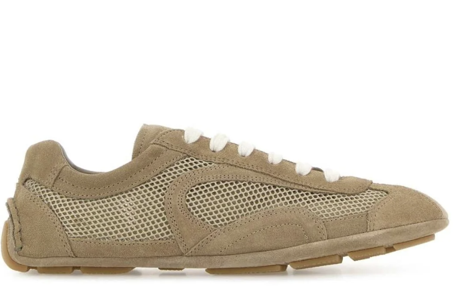 Prada Mesh-Panelled Lace-Up Sneakers in beige
