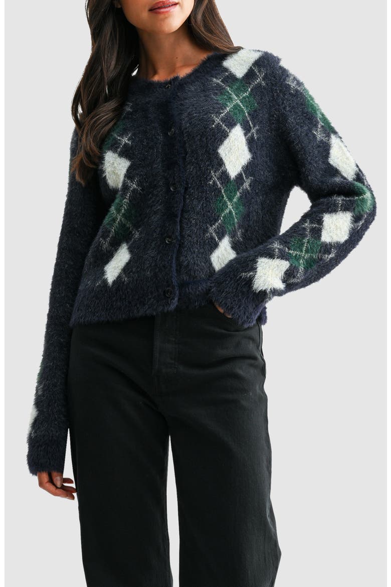 Argyle Fuzzy Cardigan
