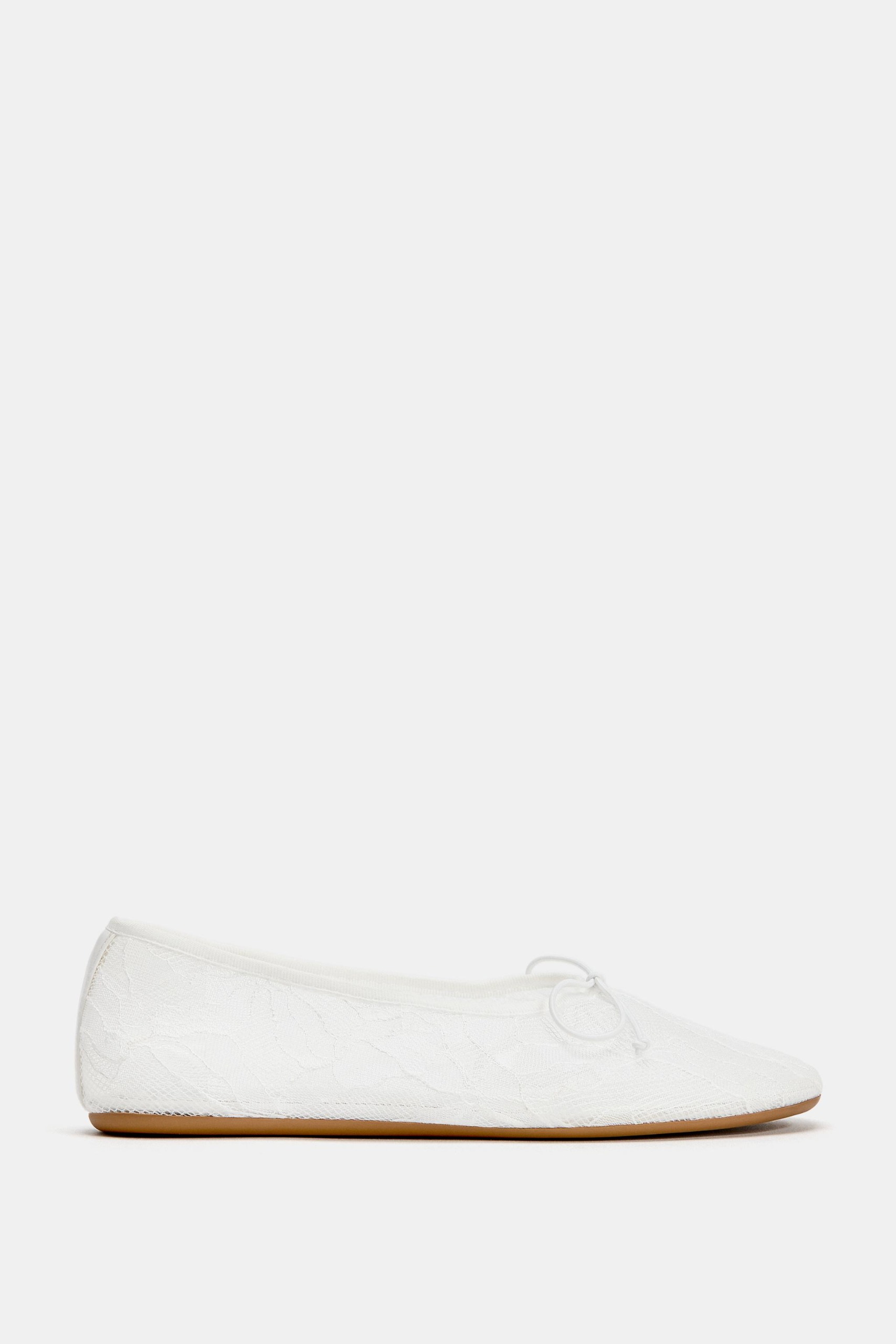 Lace Ballerina Flats - White - 5