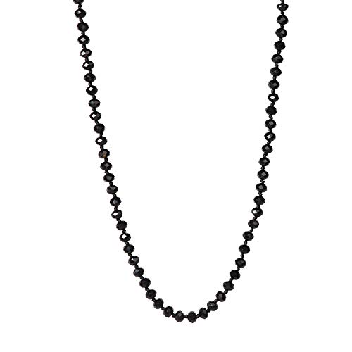 Ambrum Long Crystal Wrap Necklace Women Beaded Knotted Jewelry Champagne Bling Beads Strands Endless Necklace (60 Inch Black Crystal)